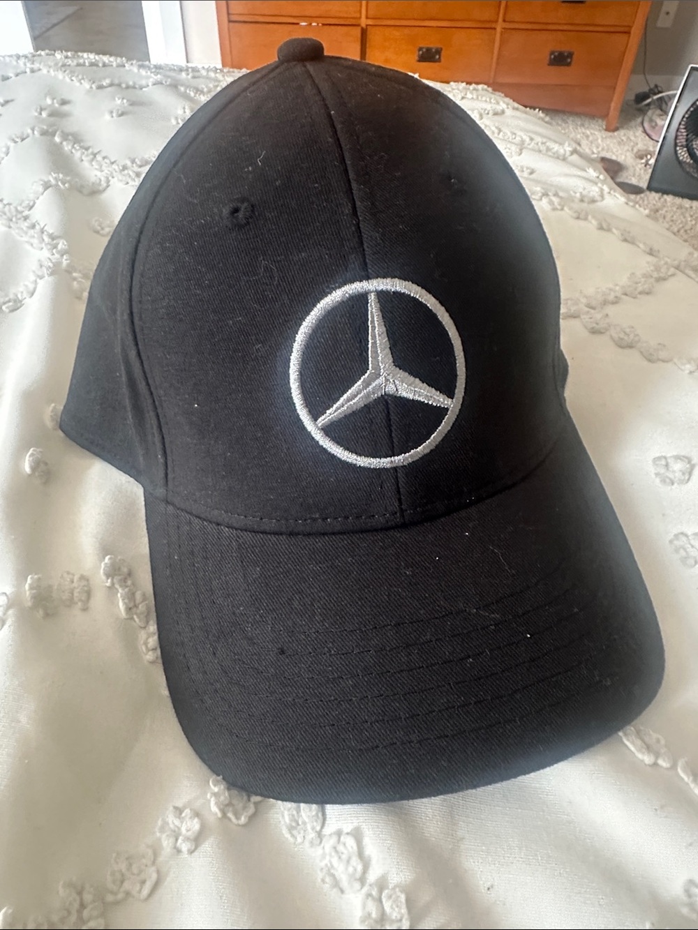 Black Baseball Cap with Silver Mercedes Star Emblem